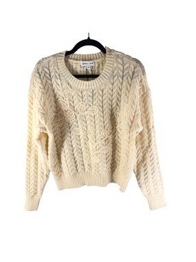 Gemma + Jane Womens Sweater Cable Knit Flower Embroidery Ivory L